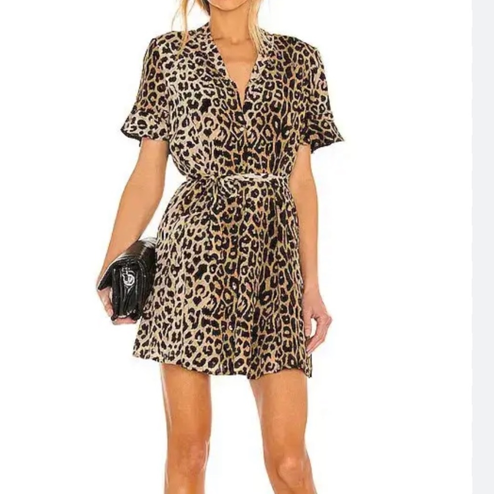 AllSaints Fay Leppo Leopard Print Button Down Dress Size 6